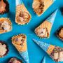 Array of Ben & Jerry's freshly baked waffle cones. Array of Ben & Jerry's freshly baked waffle cones.