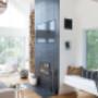 The matte black tile façade on the fireplace was a grounding focal point amongst an all white colour palette on this Windermere oasis The matte black tile façade on the fireplace was a grounding focal point amongst an all white colour palette on this Windermere oasis